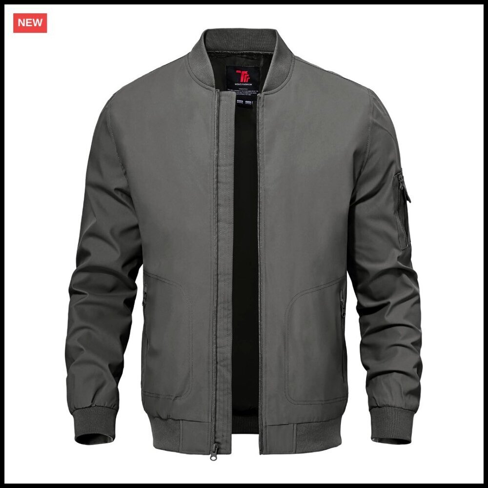 Lightweight Bomber Jacket Windproof Polyester Casual Stylish Zip Up Varsity Fit